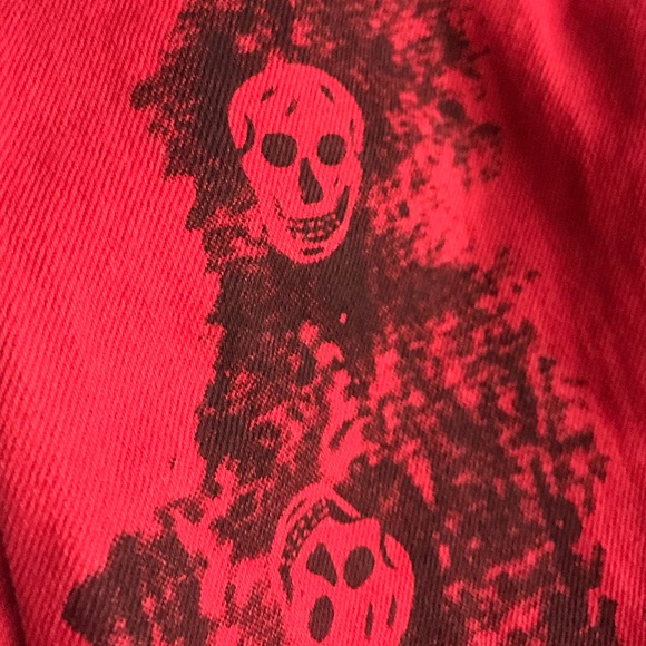 SOLD LAMCORD Red Black Skull Slim Fit Skinny Jeans - Picture 4 of 8